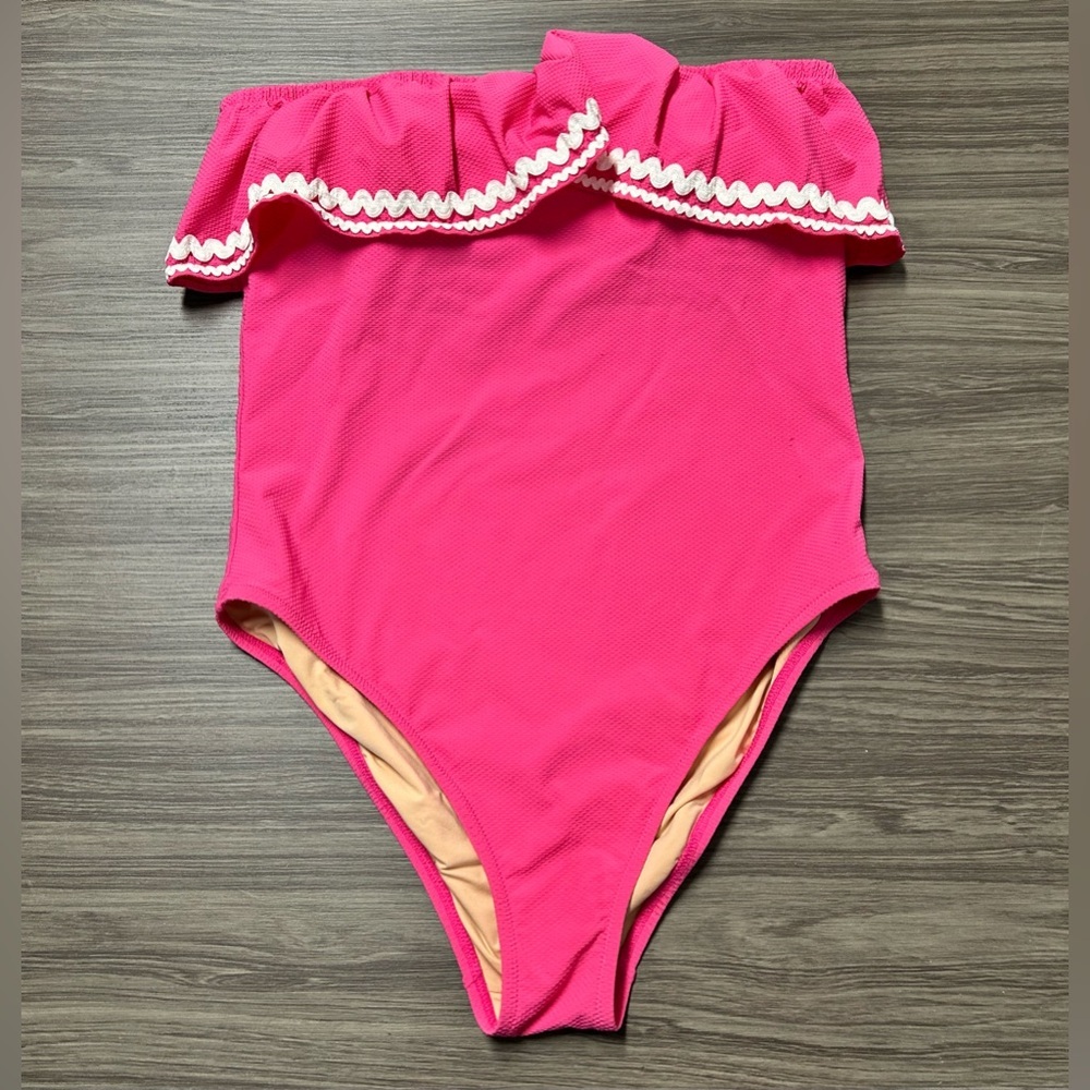 J. Crew Pink Ric Rac Ruffle One Piece Swim Suit Size 10